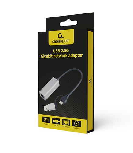Gembird A-USB3AC-LAN2G-01 PowerLine network adapter 2500 Mbit/s Ethernet LAN Black, Grey 1 pc(s)