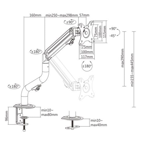 Gembird MA-DA1-02 monitor mount / stand 81.3 cm (32") Desk Black