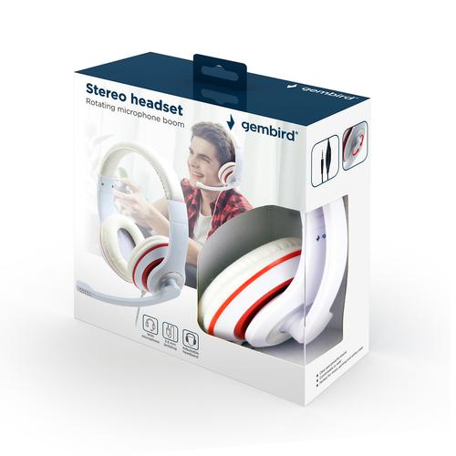 Gembird MHS-03-WTRD headphones/headset Wired Head-band Calls/Music Red, White