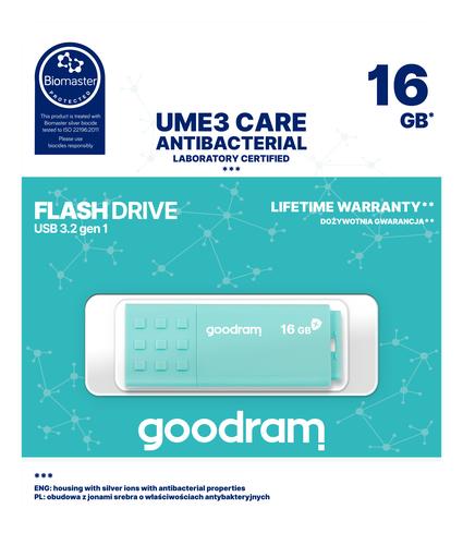 Goodram USB 3.0 UME3 CARE USB flash drive 16 GB USB Type-A 3.2 Gen 1 (3.1 Gen 1) Turquoise