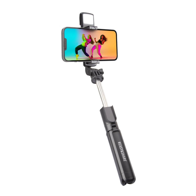 SBS Universal selfie stick med indbygget LED-lys og stativ. Sort