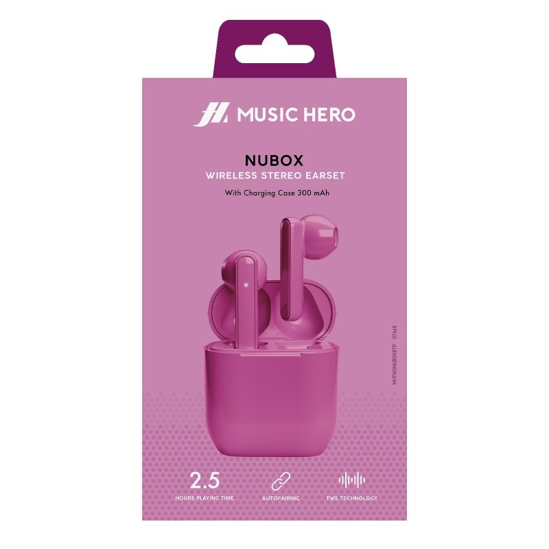 Nubox True Wireless Stereo høretelefoner. Lyserød