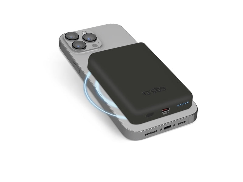 SBS 5000 mAh trådløs magnetisk powerbank. Sort