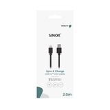 Sinox USB C til USB A kabel. 2m. Sort