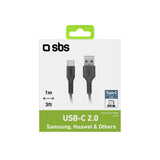 SBS data- og opladningskabel USB 2.0 - USB C. 1m. Sort