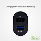 SBS 2100 mAh oplader. 2.1A + 1A. Sort