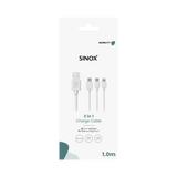Sinox 3-i-1 kabel med Lightning, USB C og Micro USB. 1m. Hvid