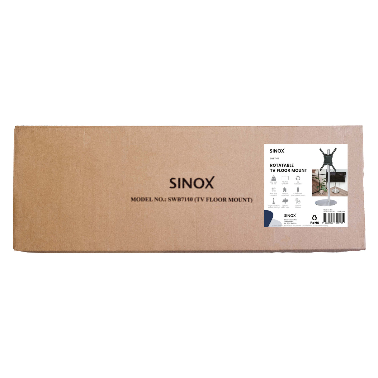 Sinox StandView TV gulvstand med drejbar top. 26"-65". Alu finish