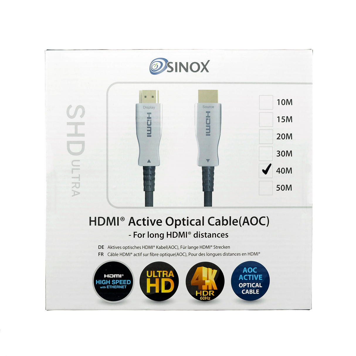 Sinox SHD HDMI™ Optisk kabel 4K60Hz+E. 40m. Sort