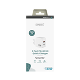 Sinox PRO vægoplader USB-A+USB-C PD 33W. Hvid