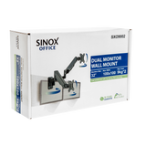 Sinox Office dobbelt skærm vægbeslag med gasspring. Op til 32". Sort