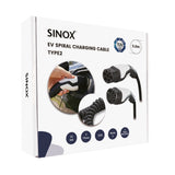 Sinox EV spiral ladekabel Mode 3. 32A 3 faser. 5m. Sort