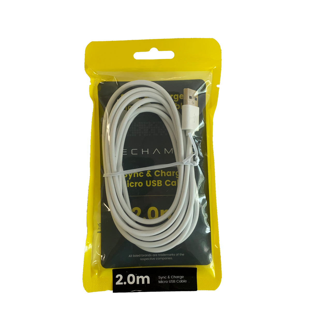 Techammo Micro USB til USB A kabel. 2m. Hvid