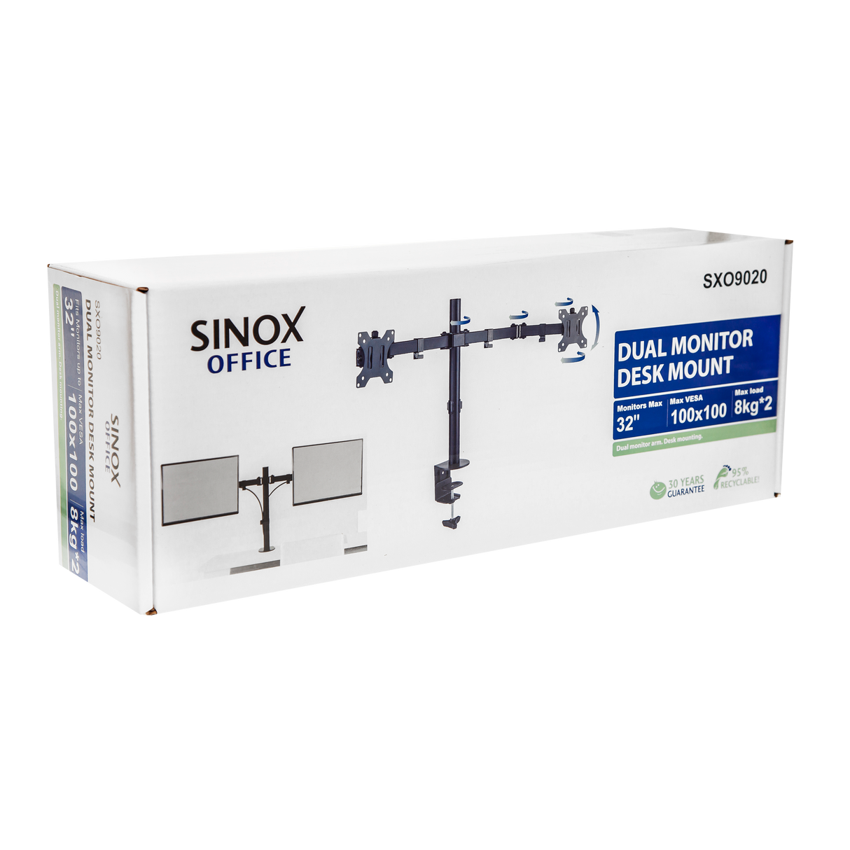 Sinox Office dobbelt skærm skrivebordsbeslag. Op til 32". Sort