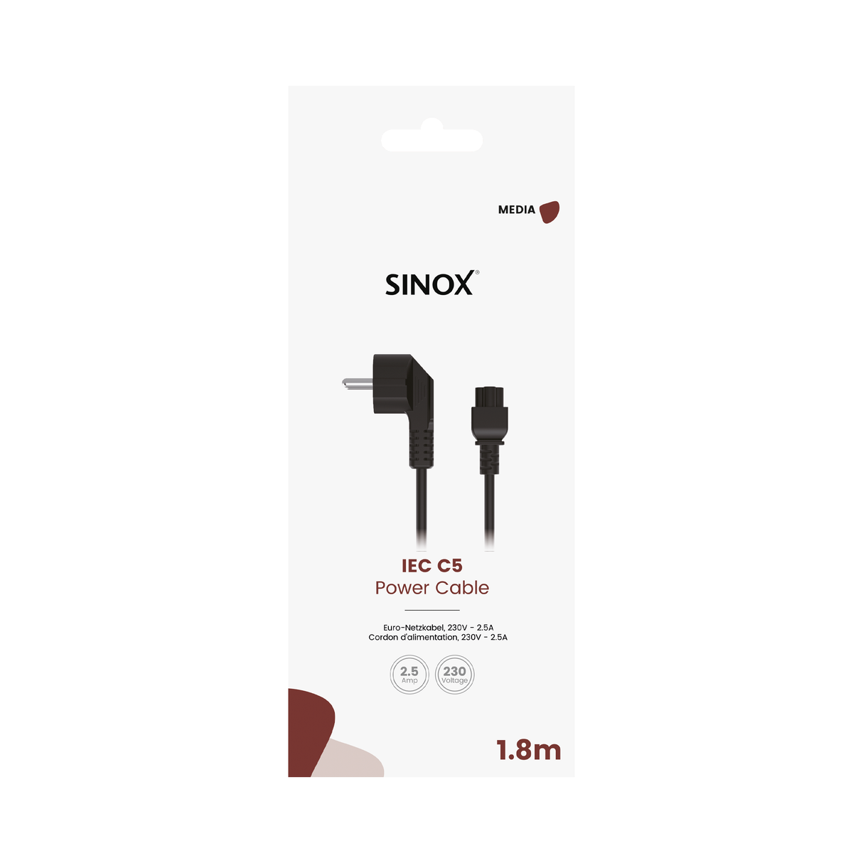 Sinox Mickey Mouse strømkabel. 1.8m. Sort