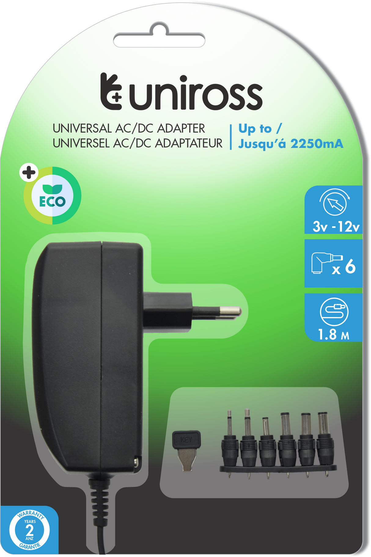 Uniross universal strømforsyning 2,25A