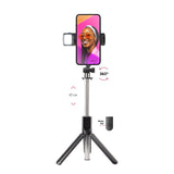 SBS Universal selfie stick med indbygget LED-lys og stativ. Sort