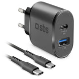 SBS 18W oplader. USB-C kabel. Sort