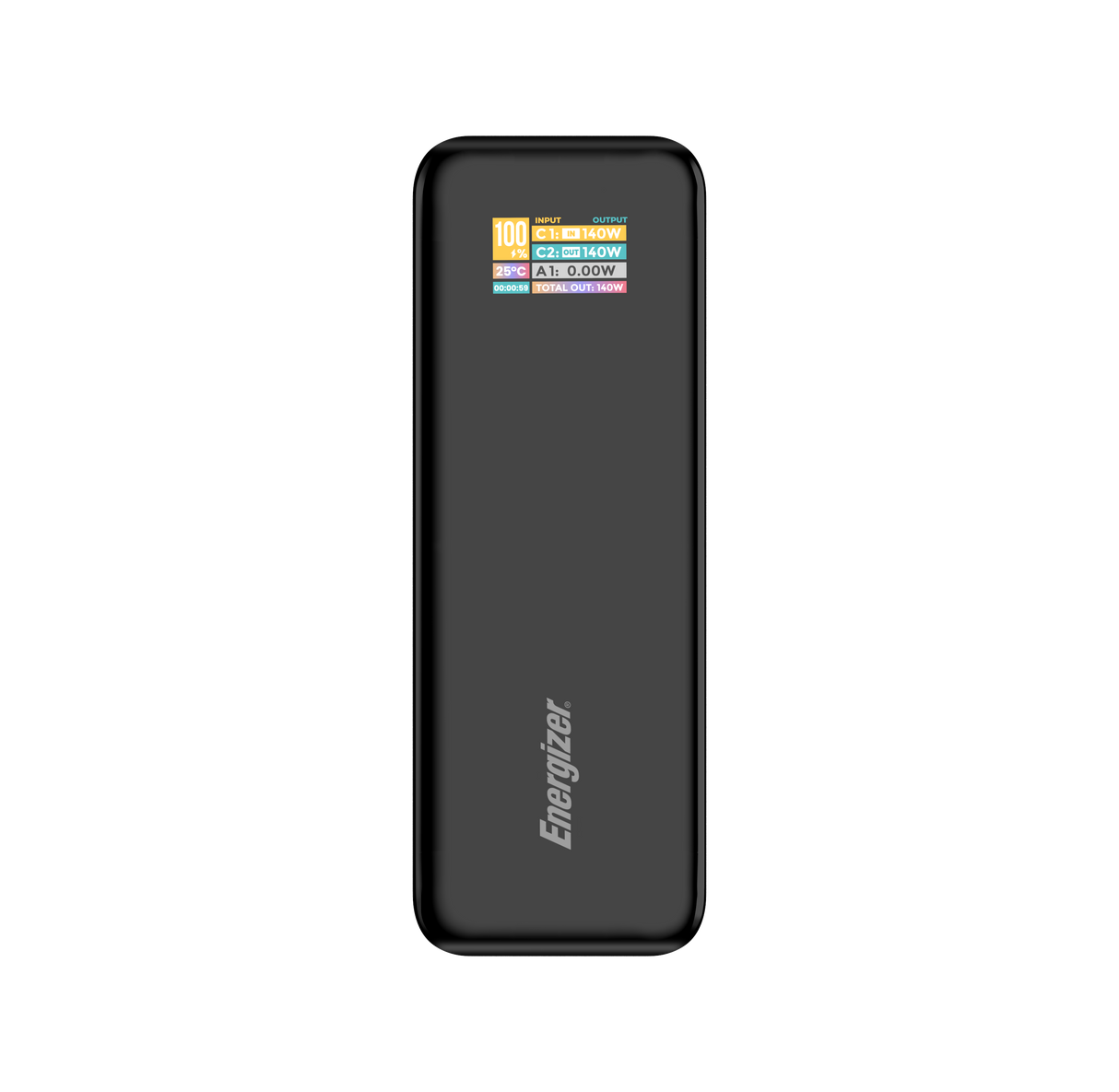 Energizer 140W højhastigheds USB-C PD & USB-A Power Bank. Sort