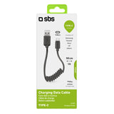 SBS data- og opladning spiralkabel USB 2.0 - USB C. 17-50cm. Sort