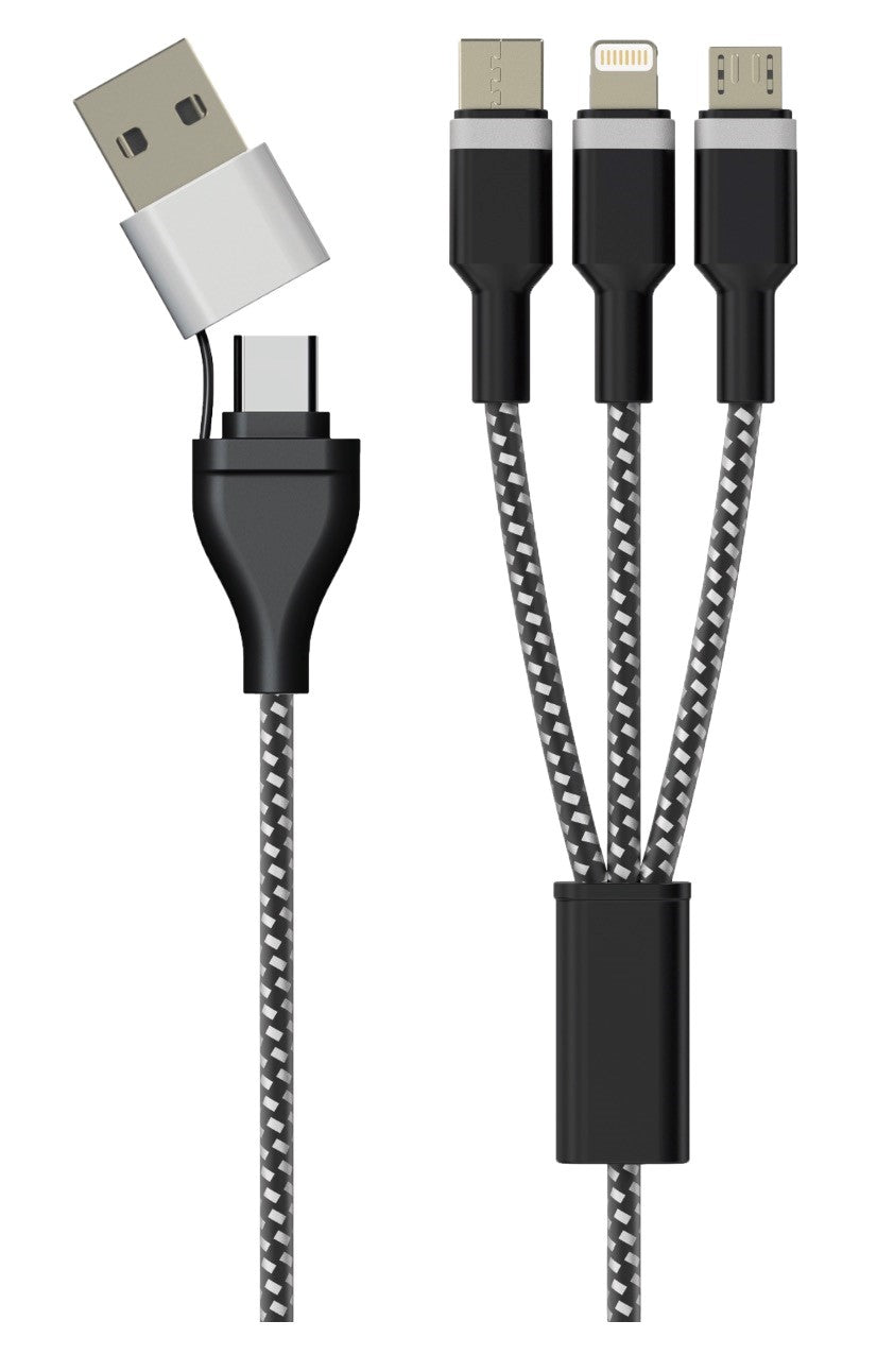 Sinox PRO X 6-i-1 kabel med Lightning, USB C og Micro USB. 1m. Braided