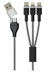 Sinox PRO X 6-i-1 kabel med Lightning, USB C og Micro USB. 1m. Braided