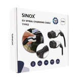 Sinox EV spiral ladekabel Mode 3. 32A 3 faser. 5m. Sort