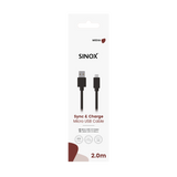Sinox USB A - Micro USB kabel. 1,8m. Sort