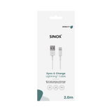 Sinox Lightning kabel. 2m. Hvid