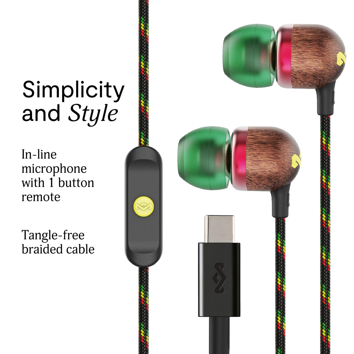 Marley Smile Jamaica USB-C ørepropper. Rasta