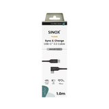 Sinox PRO USB C 3.2 Gen 2 vinklet kabel. 1m. Sort