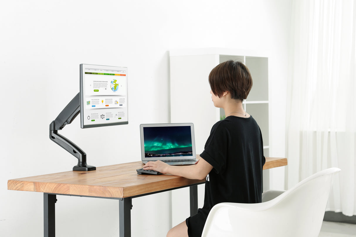 Sinox Office enkel skærm skrivebordsbeslag med gasspring. Op til 32". Sort
