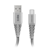 SBS ultra-holdbart aramid fiber USB - USB C kabel. Grå