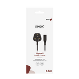 Sinox 8-tals strømkabel med UK stik. 1,5m. Sort