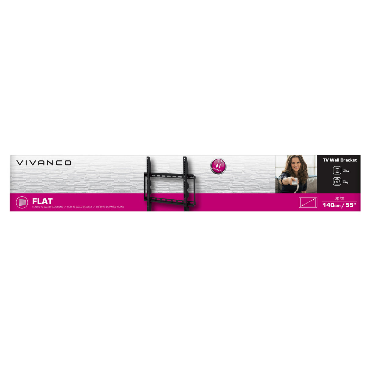 Vivanco TV-vægbeslag, FLAT, 55", 45 kg, VESA 400x400