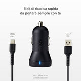 SBS USB C biloplader kit. 1A + 2.1A. 1m. Sort