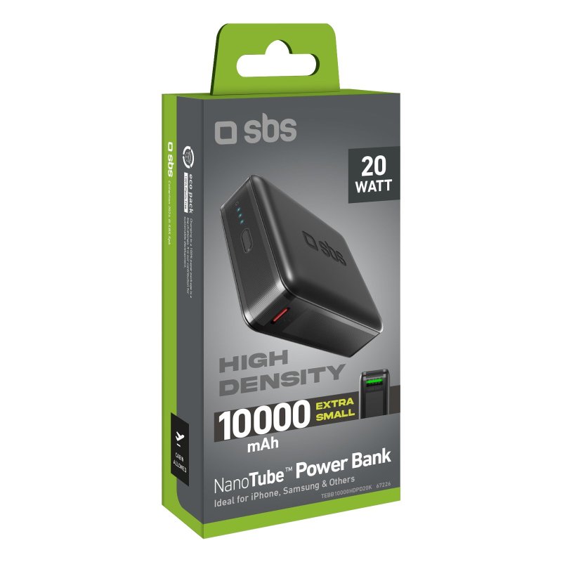 SBS 10.000 mAh PD powerbank. Sort