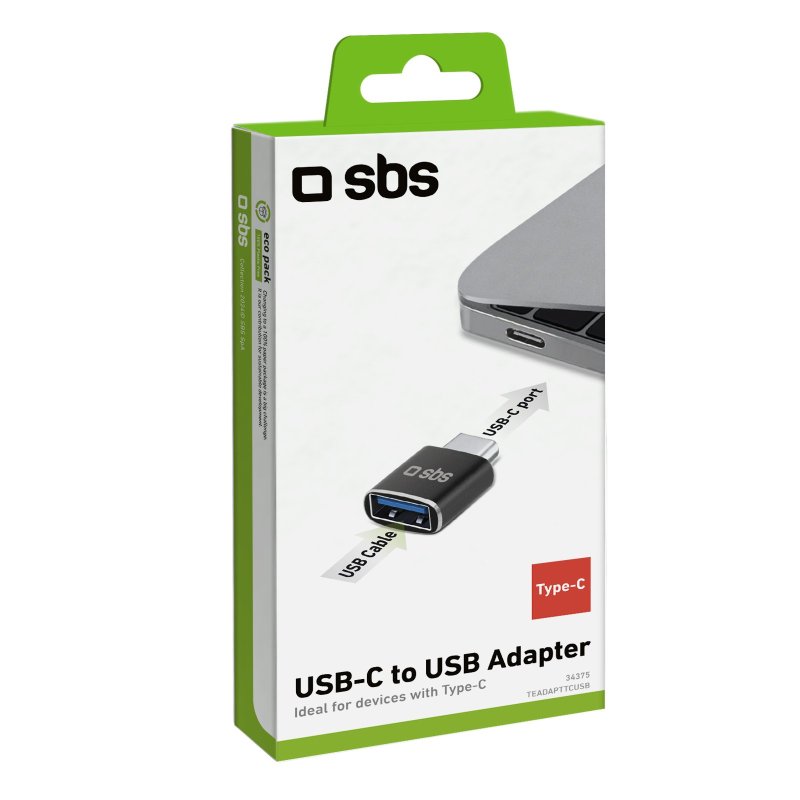 SBS USB-C-han til USB-hun-adapter. Sort