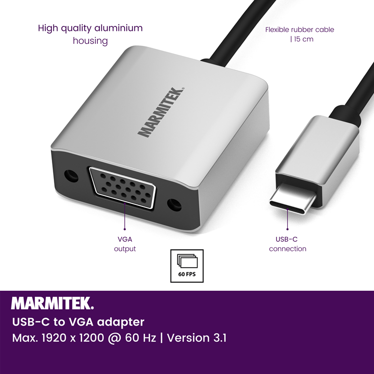 Marmitek USB-C til VGA adapter. 0,15m