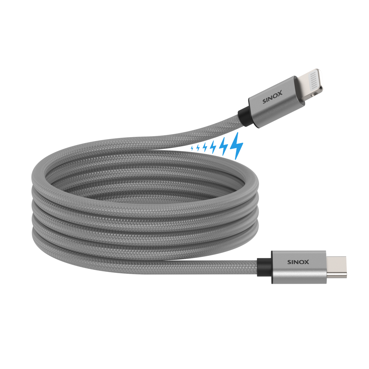 Sinox PRO USB C til Lightning magnetisk kabel. 1m. Grå