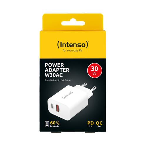 Intenso POWER ADAPTER USB-A/USB-C/7803012 Universel Hvid Vekselstrøm Hurtig opladning Indendørs