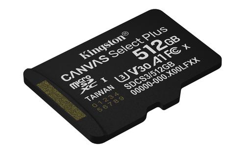 Kingston Technology 512 GB micSDXC Canvas Select Plus Gen3 150R A1, enkelt pakke uden ADP