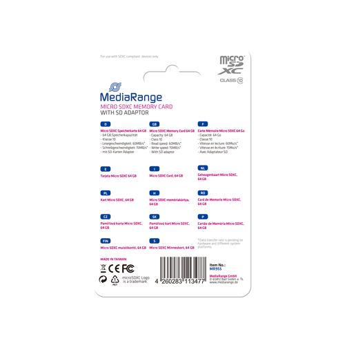 MediaRange MR955 memory card 64 GB MicroSDXC Class 10