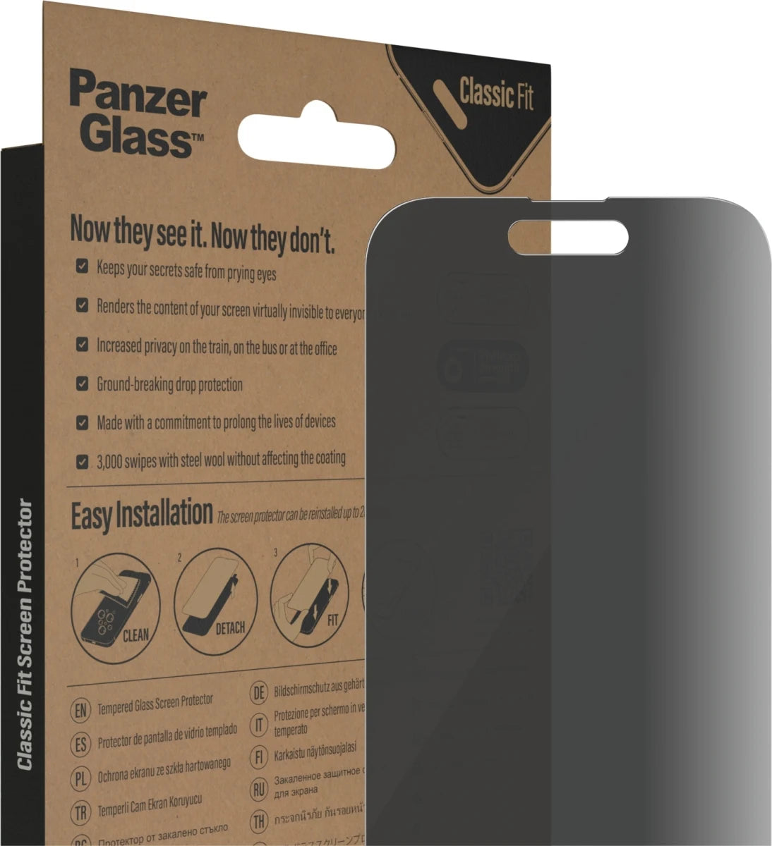 PanzerGlass Classic Fit Privacy iPhone 14 Pro Hærdet Glas