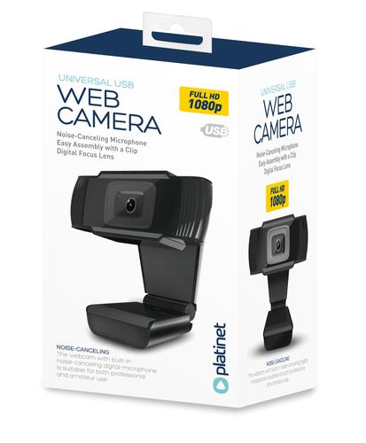 Platinet USB Webcam, Two Megapixels, 1080p Full HD, USB-A, Integrated Microphone, Adjustable Clip Base, 30-50 frames per second, Black, One Year Warranty, Box