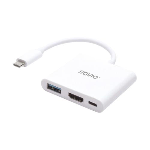 Savio AK-48 USB Typ C - HDMI, USB 3.0, PD, USB Type-C White - Hub - USB 3.0 interface cards/adapter