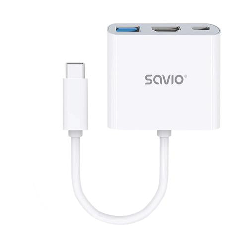 Savio AK-48 USB Typ C - HDMI, USB 3.0, PD, USB Type-C White - Hub - USB 3.0 interface cards/adapter