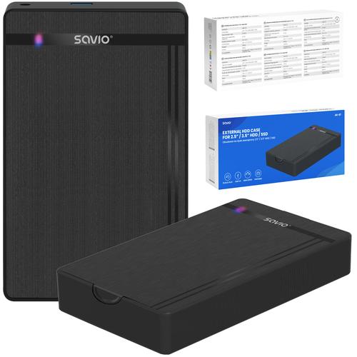 Savio AK-87 storage drive enclosure HDD/SSD enclosure Black 2.5/3.5"