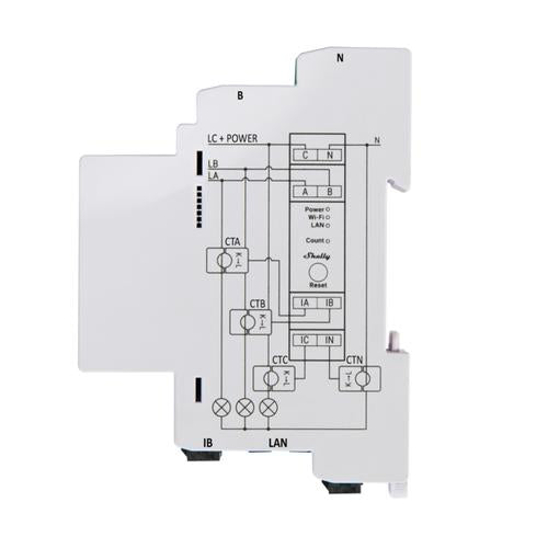 Shelly PRO 3EM 120A 3-Phase Energy Meter, WiFi/Bluetooth