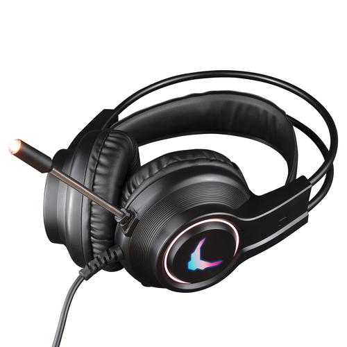 Varr Pro Gaming 3.5mm Headset with RGB Backlight, Microphone Boom (with illuminated tip, noise reduction function and 360° rotation), 15mW speakers, 2x 3.5mm, Integrated 2.1m cable, Black